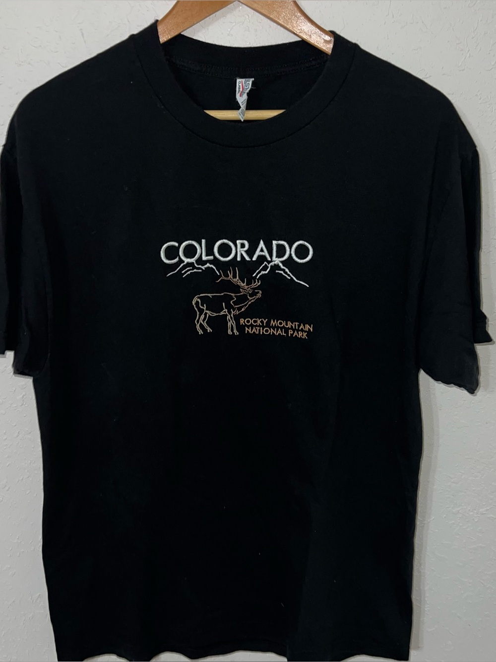 Colorado Rocky Mountain National Park Elk and Mountain Scene Embroidered Tee.